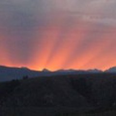 a sunset in the background